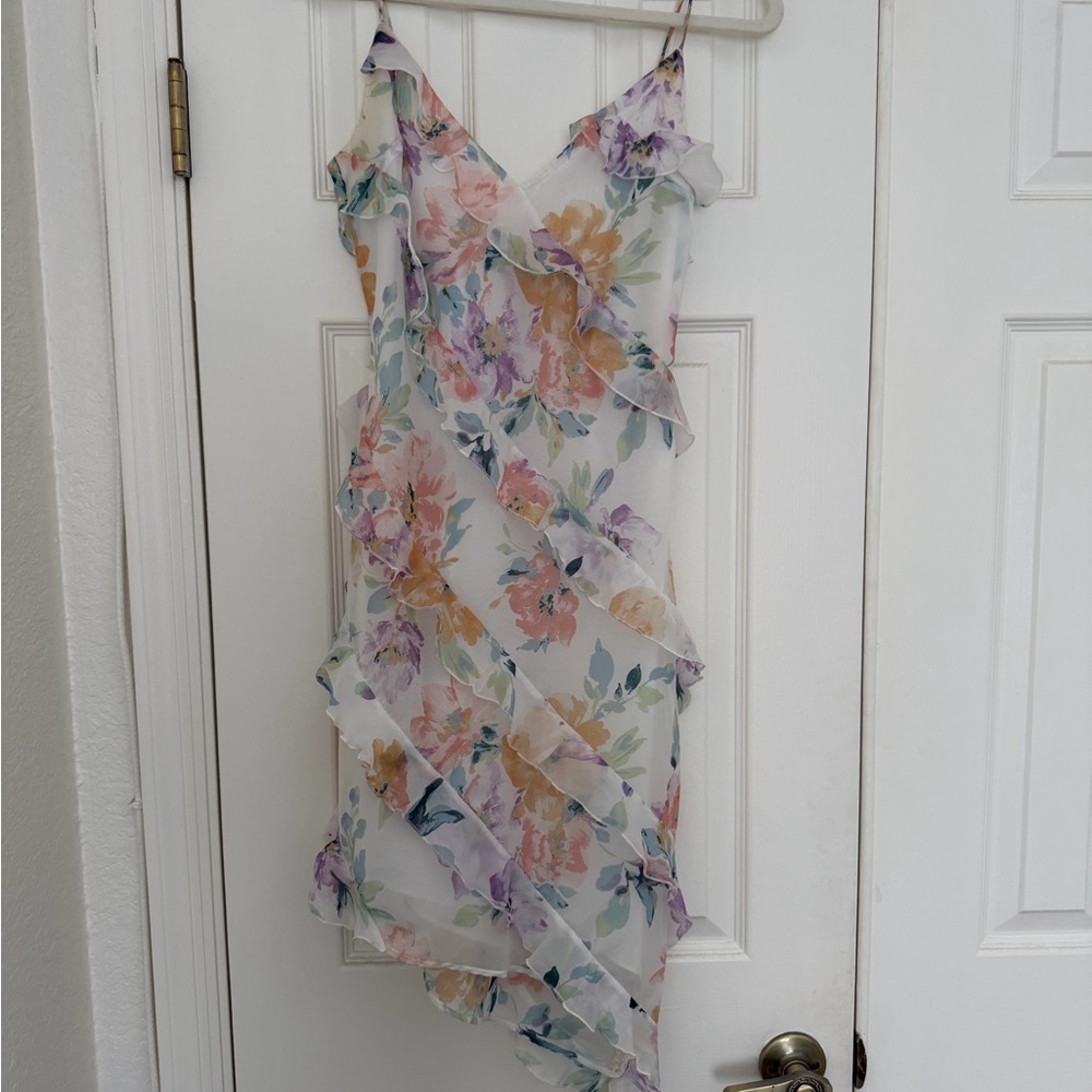 Abercrombie & Fitch White Floral Ruffle Slip Dress